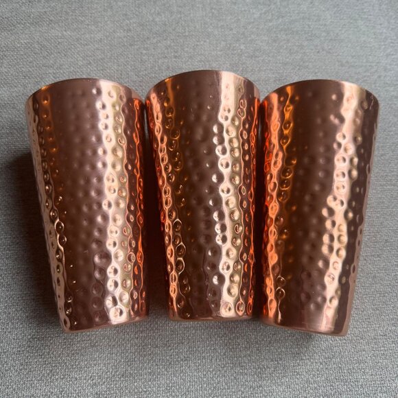 Double Wall Hammered Iced Tea Tumbler Cup Copper Finish Set of 3 20 Oz - Picture 2 of 7